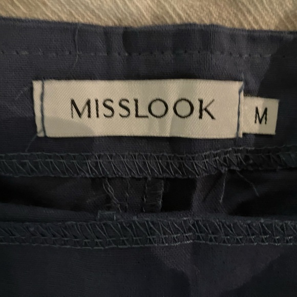 Navy blue linen blend cropped overalls - Picture 5 of 5